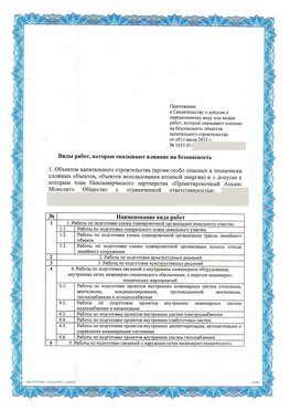 Приложение к свидетельству о допуске к определенному виду или видам работ Белореченск СРО в проектировании